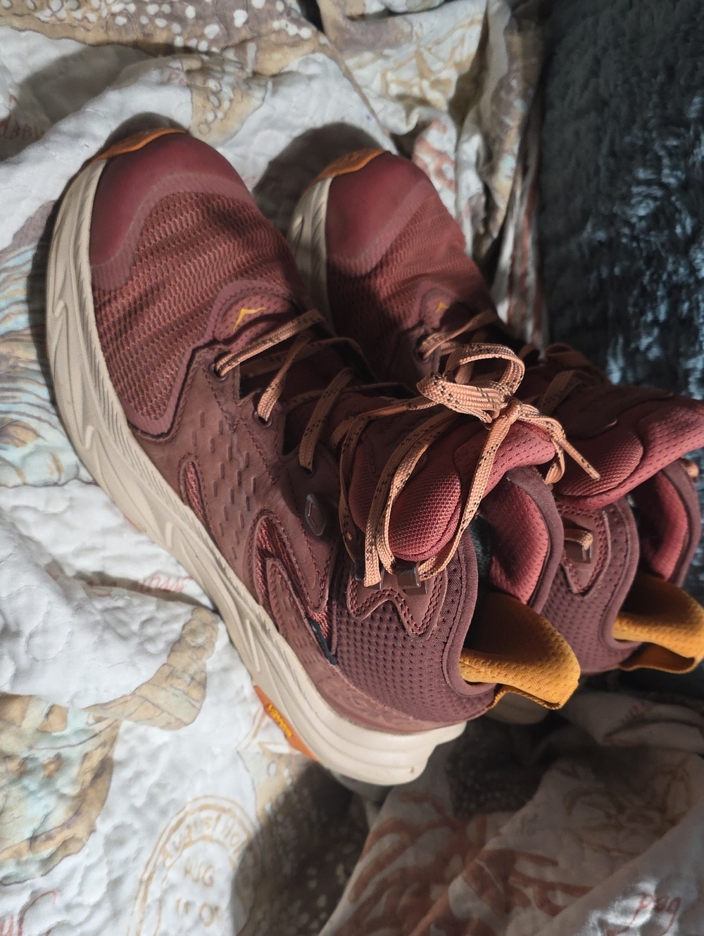 Hoka One One Women's Lace-Up Hiking Boots in Pink, Cream & Orange Size 9B